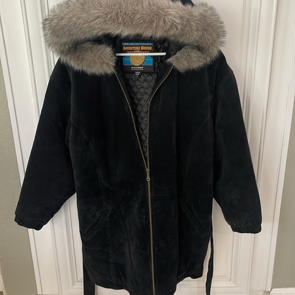 Wilsons Leather Jackets & Blazers - Wilsons Adventure Bound Black Suede Leather Jacket Faux Fur Trim Hood Size Large